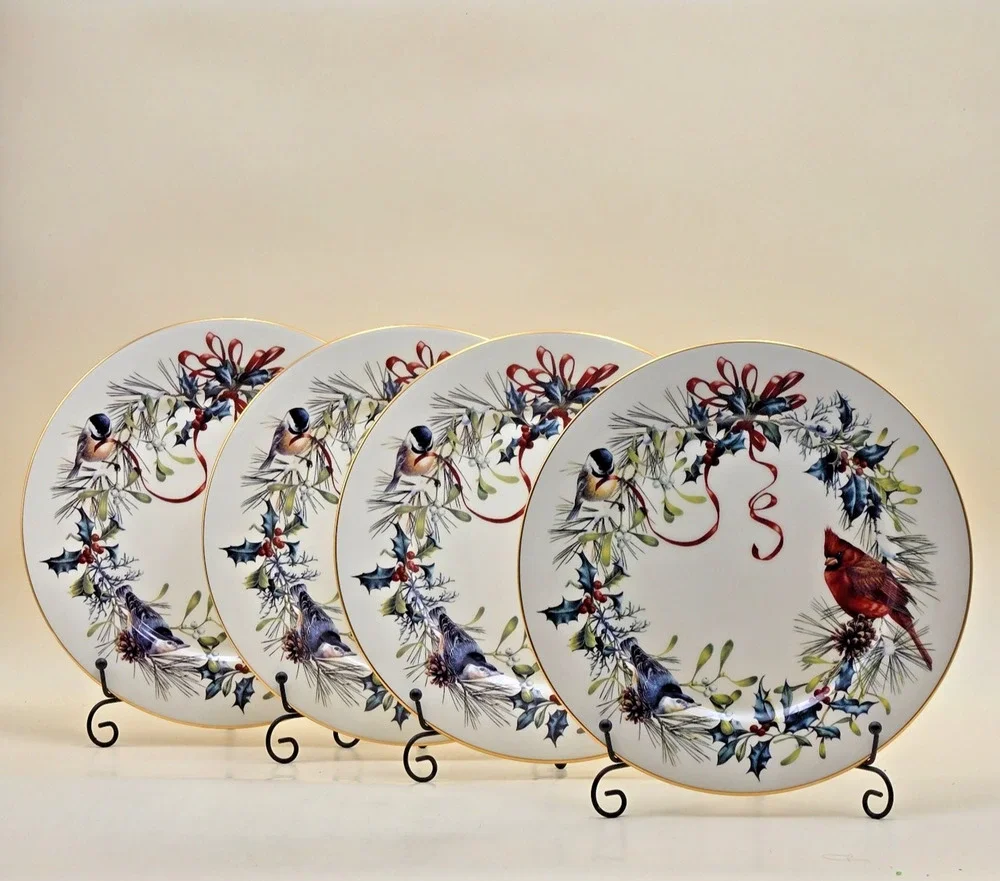 Lenox Winter Greetings Dinner Plate Set of 4 USA Millennium 10.75 Fine Ivory VTG